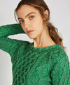 Lambay Lattice Cable Aran Sweater Green Marl
