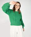 'Honeysuckle' Cropped Aran Sweater Green Marl