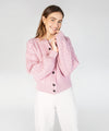 'Clover' Cropped Aran Cardigan Pale Pink